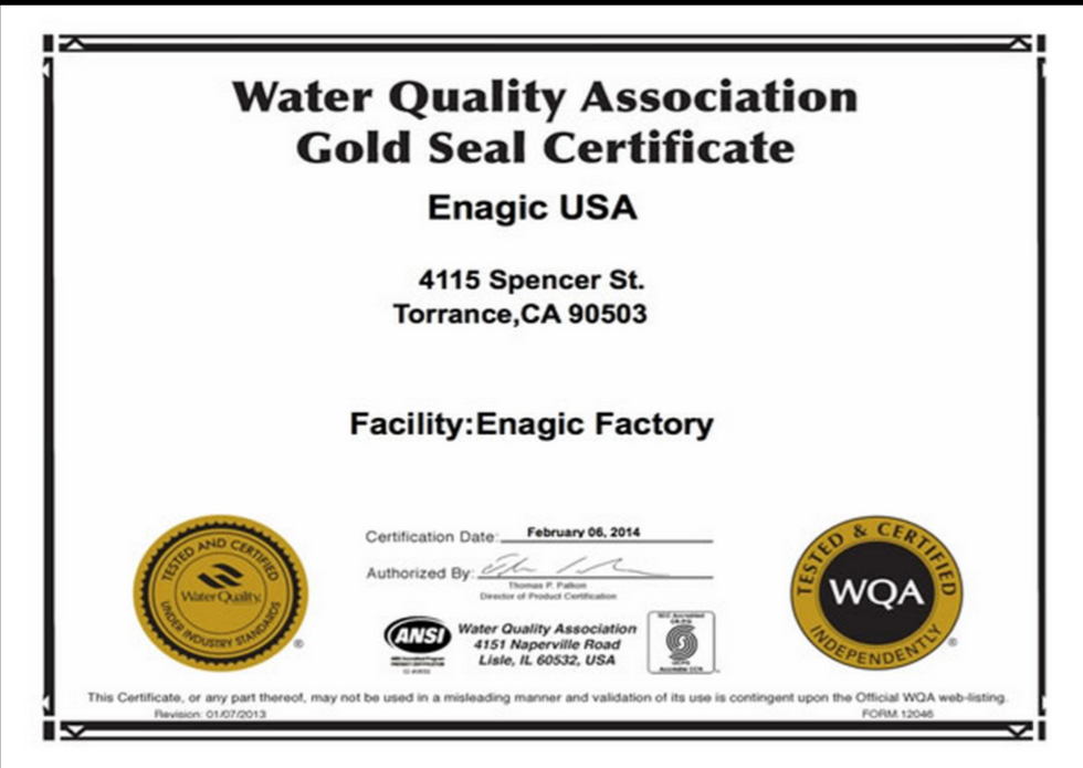 WQA Gold Seal Cert
